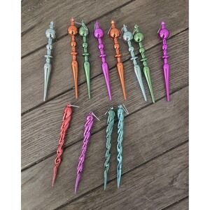 Vintage MCM Plastic Christmas Ornaments Lot 12 Icicle Twist Finial Spindle Multi